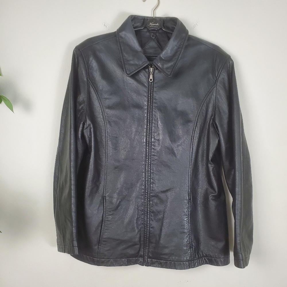 Outbrook Genuine Leather Bomber Jacket Black Women Large